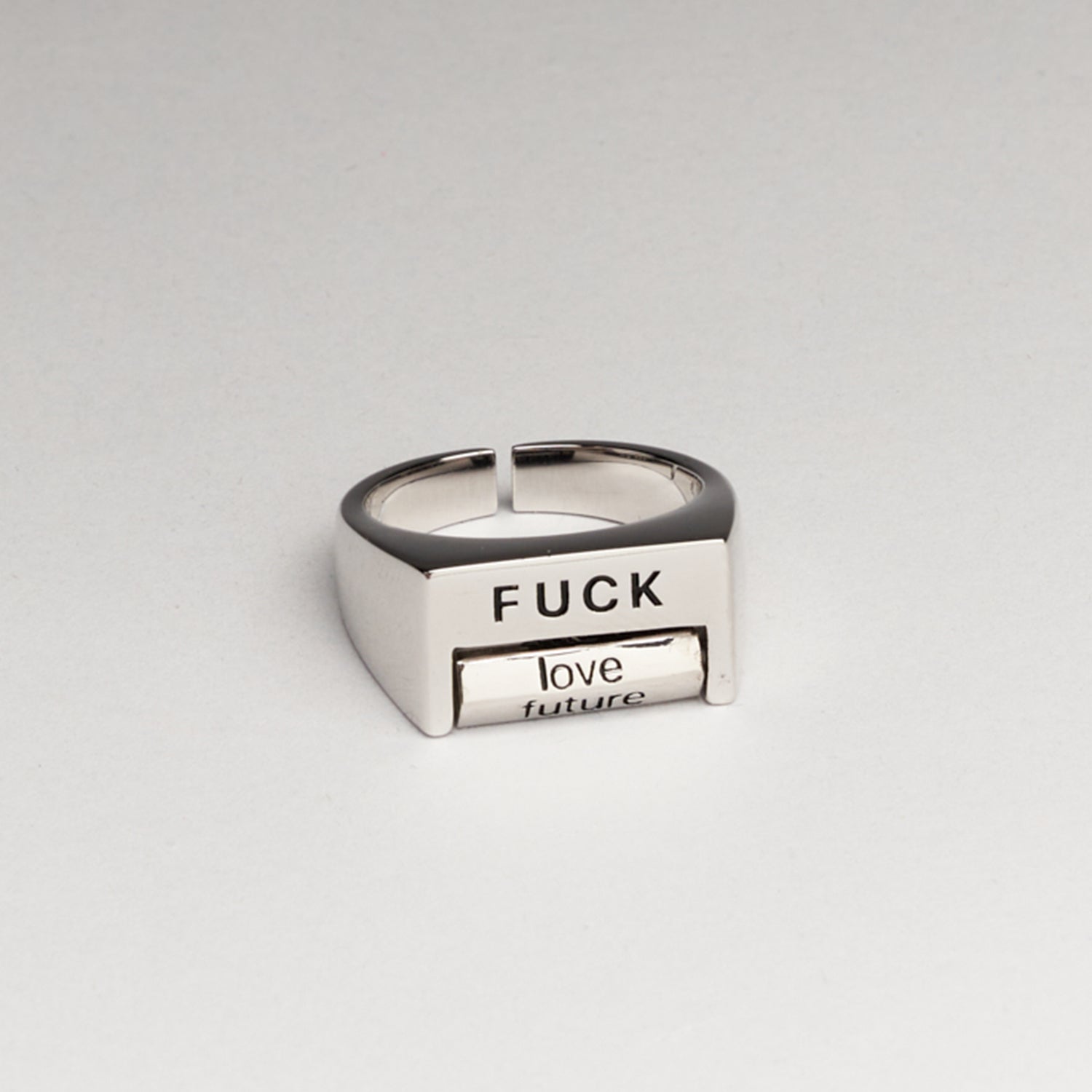 FUCK THE WORLD RING - BRASS / WHITE GOLD PLATED